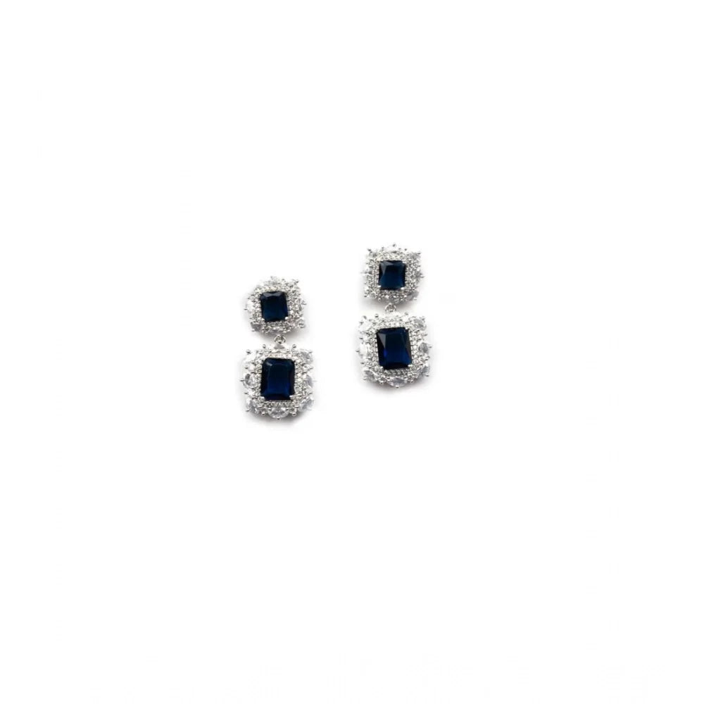 Celeste Royal Blue Micro-Paved CZ Pendant Set – Silver Finish
