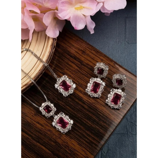 Crimson Royale Emerald-Cut Pendant & Drop Earrings Set