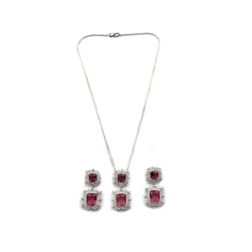 Crimson Royale Emerald-Cut Pendant & Drop Earrings Set