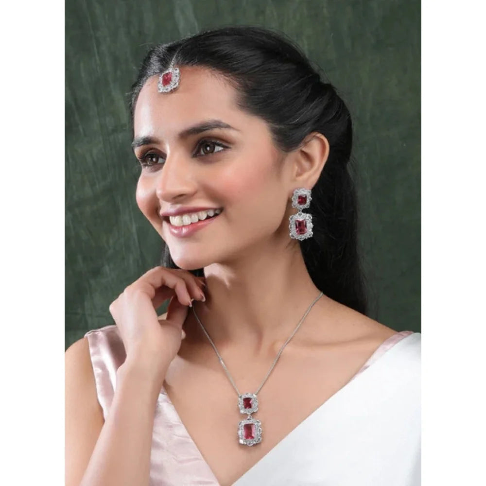 Crimson Royale Emerald-Cut Pendant & Drop Earrings Set