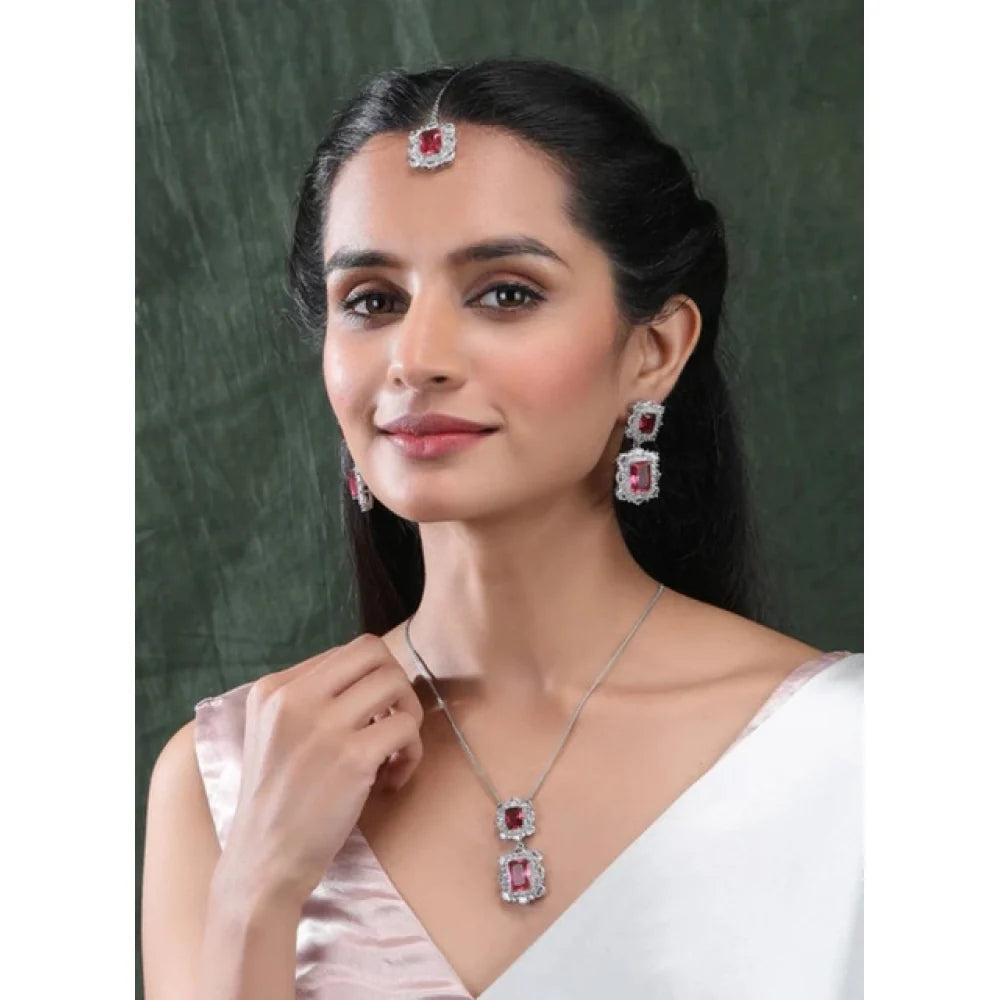 Crimson Royale Emerald-Cut Pendant & Drop Earrings Set