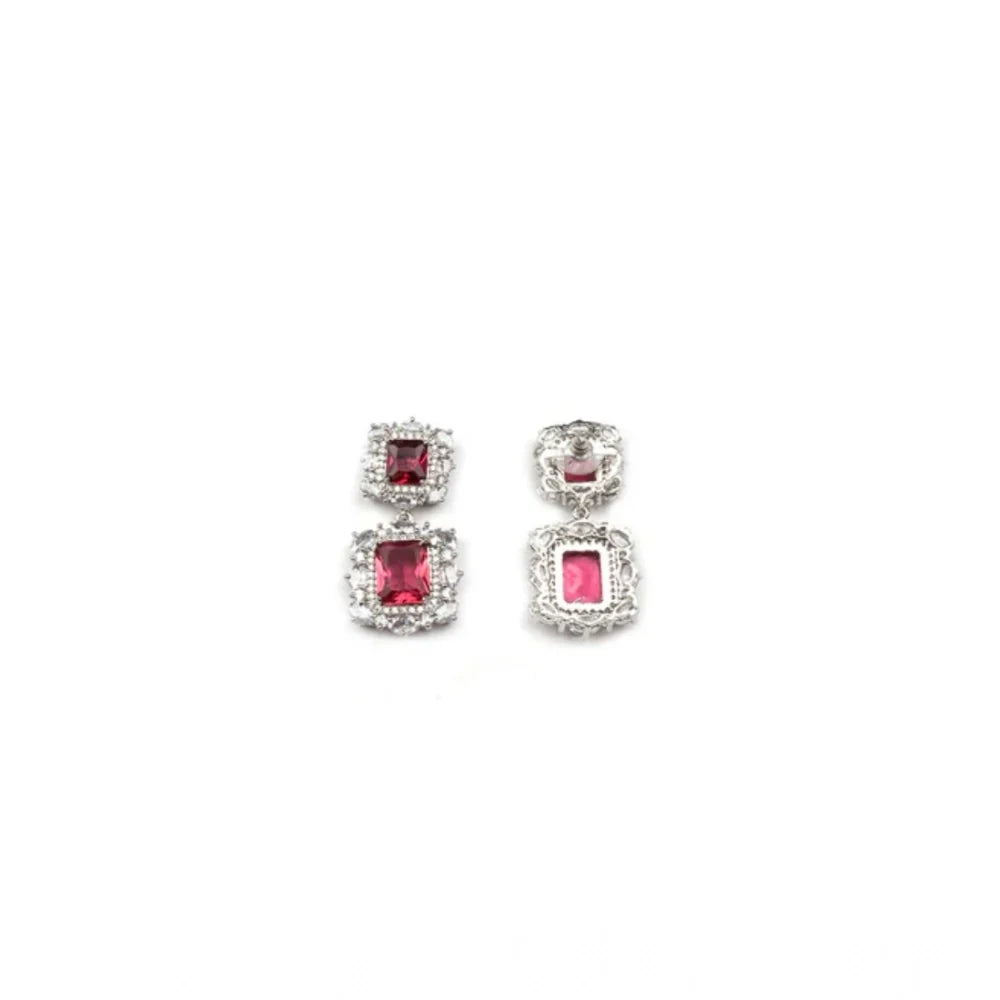 Crimson Royale Emerald-Cut Pendant & Drop Earrings Set