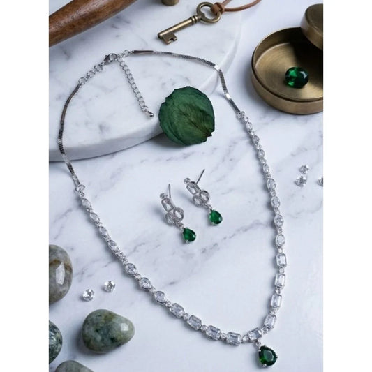 Silver-Plated Emerald Green Teardrop Gemstone & Crystal Choker Necklace Set