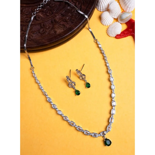 Silver-Plated Emerald Green Teardrop Gemstone & Crystal Choker Necklace Set
