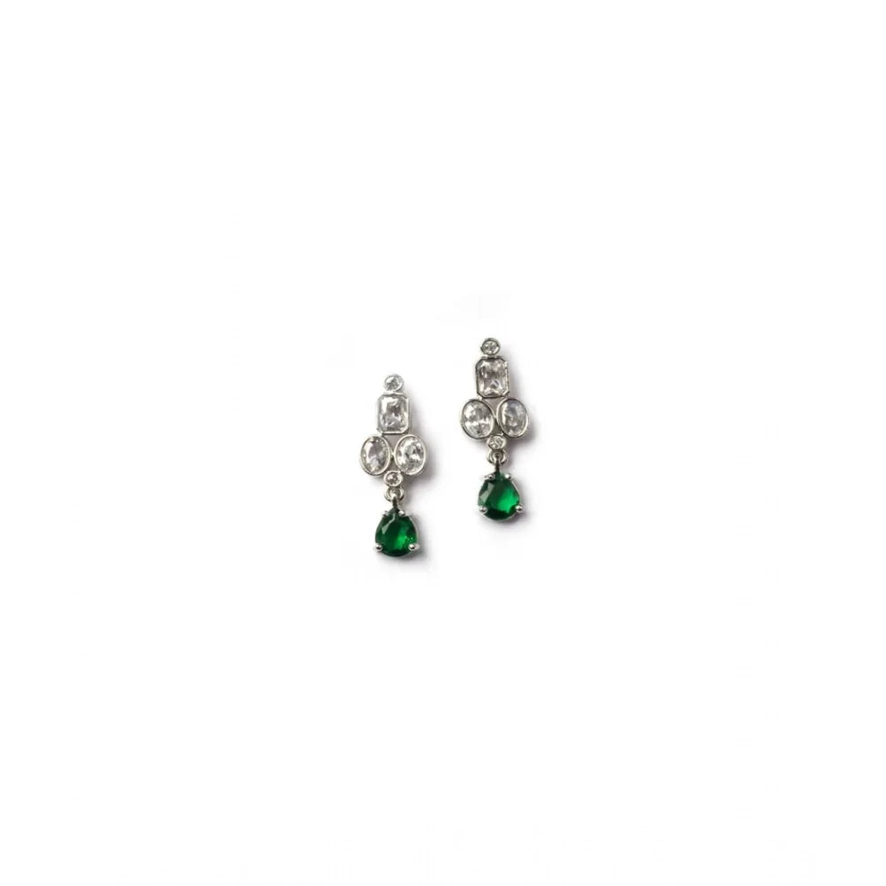 Silver-Plated Emerald Green Teardrop Gemstone & Crystal Choker Necklace Set
