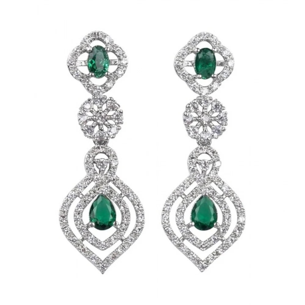 Aethel Emerald Royale Silver-Plated Necklace & Drop Earrings Set