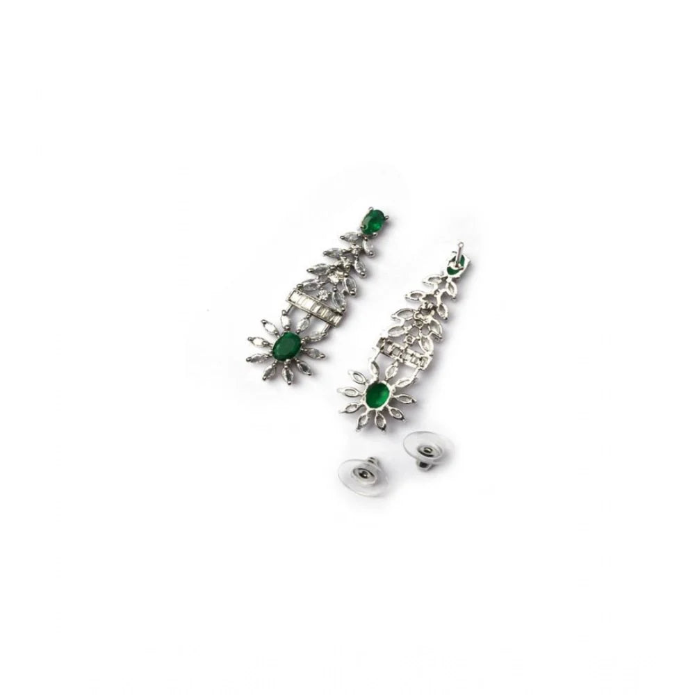 Silver-Plated Royal Emerald Green Cubic Zirconia Statement Necklace Set with Earrings