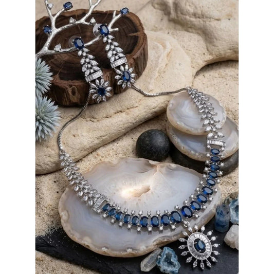Aurelia Sunburst Royal Blue Gemstone & Diamond-Cut Necklace Set