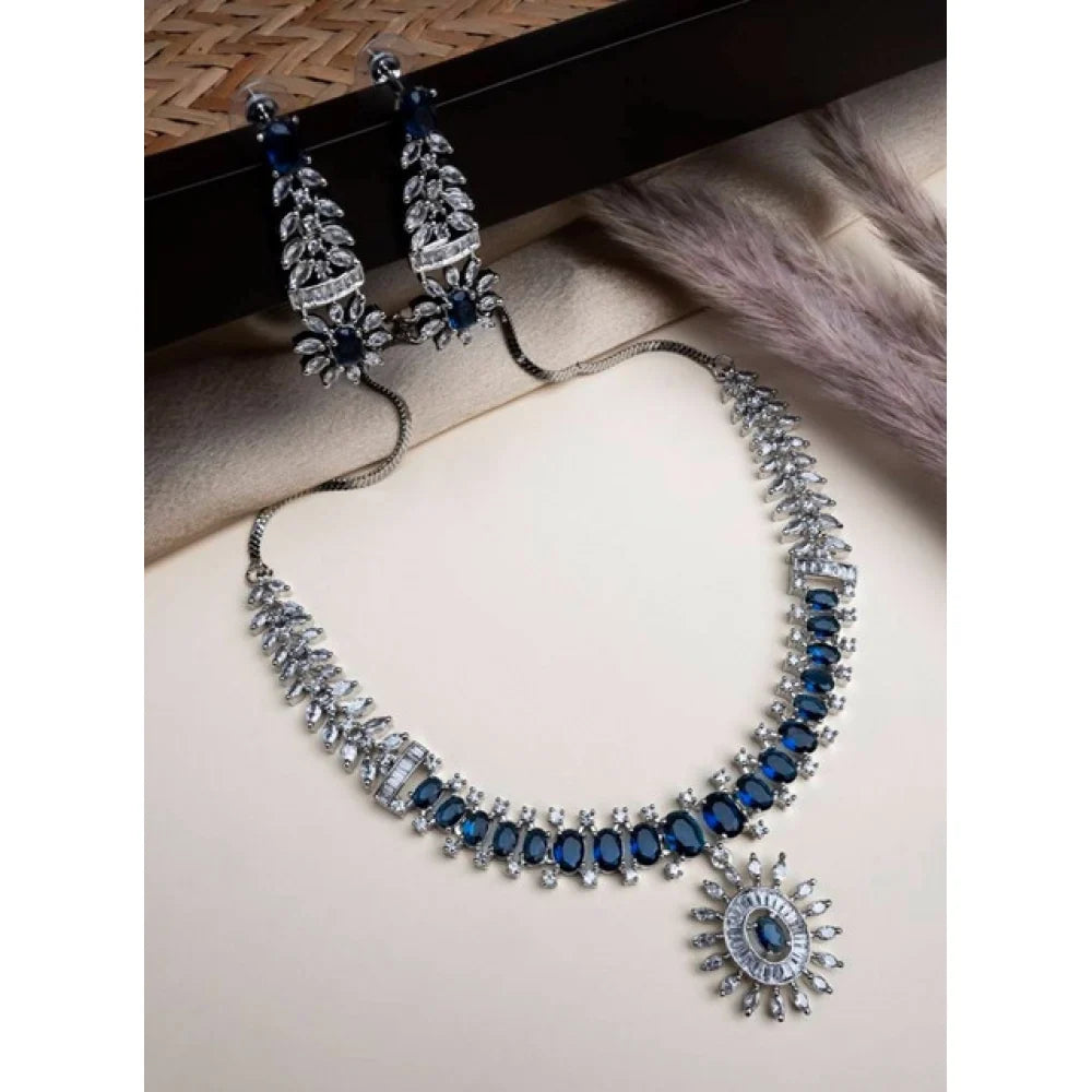 Aurelia Sunburst Royal Blue Gemstone & Diamond-Cut Necklace Set